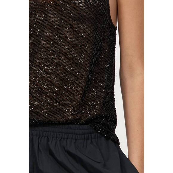 NEW ST. AGNI glass beaded mesh top in jet black - Picture 5 of 6
